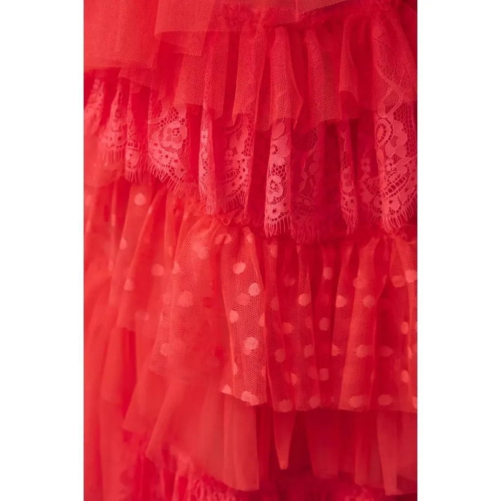 NWT by Anthropologie Ruffled Tulle Midi in Neon Pink Layered Skirt S - Image 4