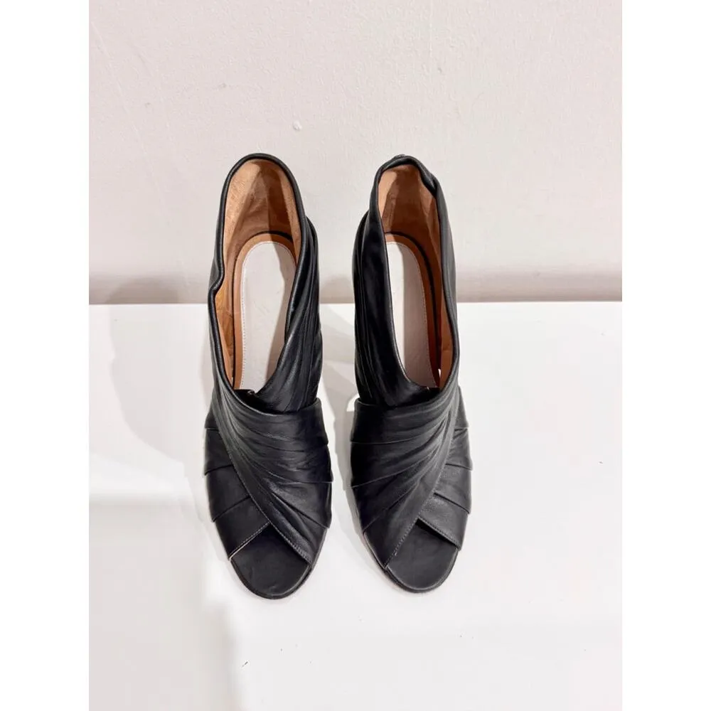 Maison Margiela Twist Wrap Peep Toe Stiletto Leather Bootie Black Women's 39.5 Size 8.5 - Image 2