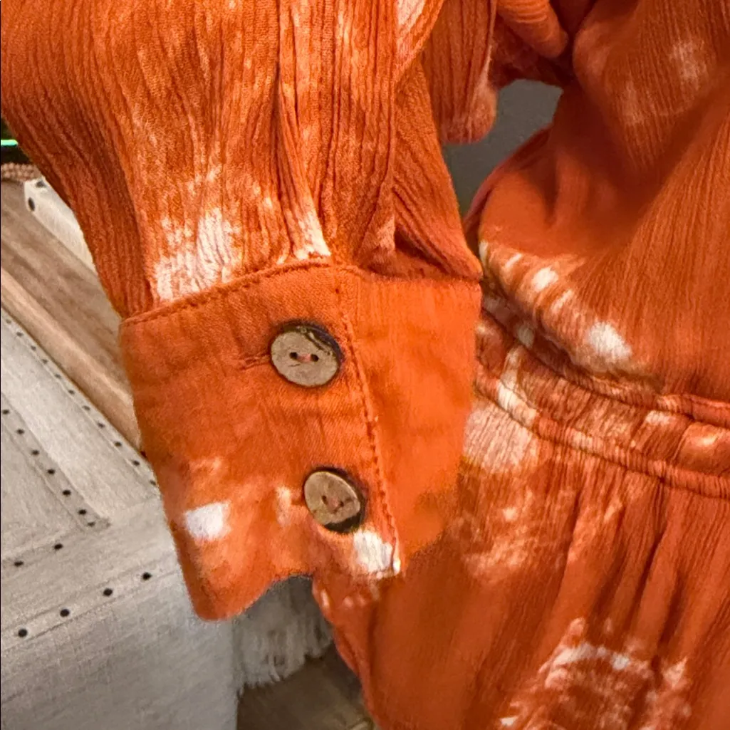 Free People Marla Printed Shortall Orange Tie Dye Romper Size Medium - Image 6