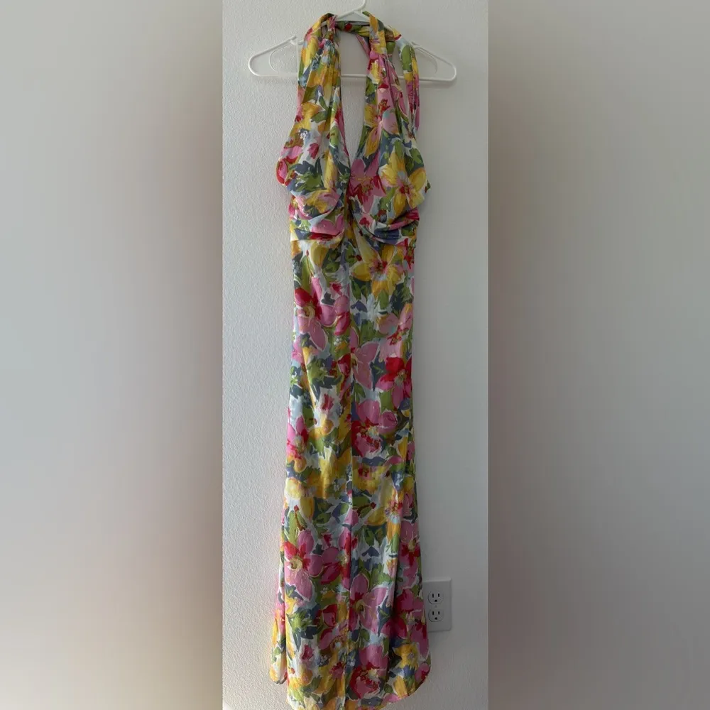 Lucy Paris Michaela Halter or V-Neck Dress Pink Yellow Blue Floral Size Small - Image 5