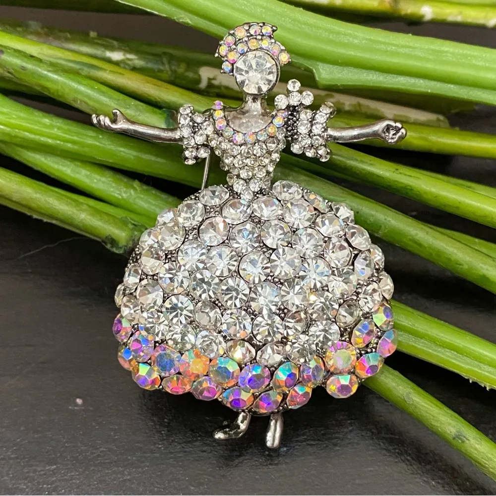 Pavé Clear AB Aurora Borealis Crystal Ballerina Dancer Lady Brooch - Image 4