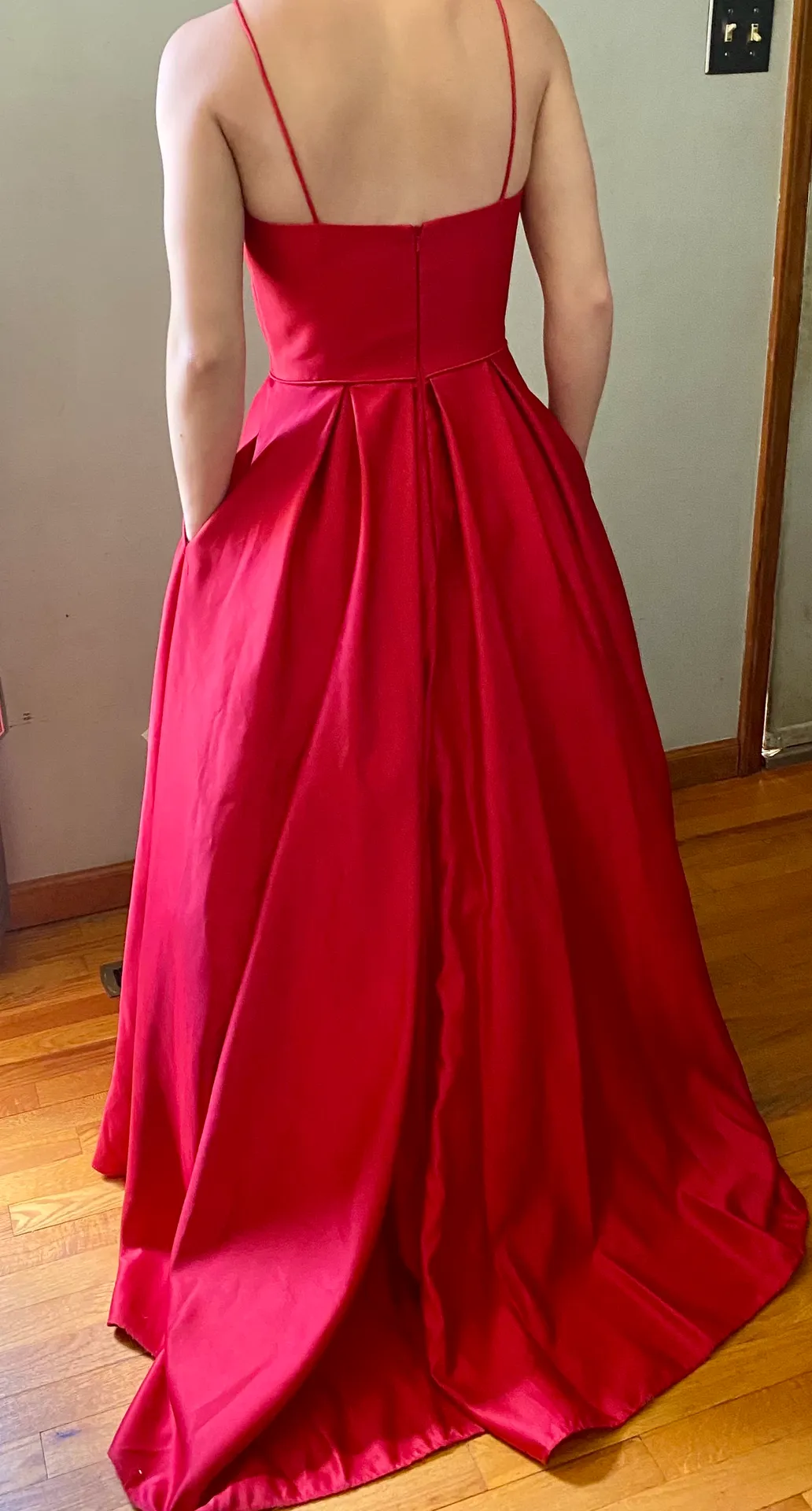 Red High-Neck Satin Ball Gown - Image 4
