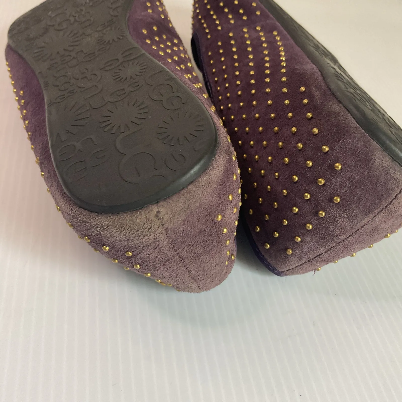 UGG Australia Purple Suede Studded Sheepskin Flats Women’s 6.5 Slip On Loafers - Image 10