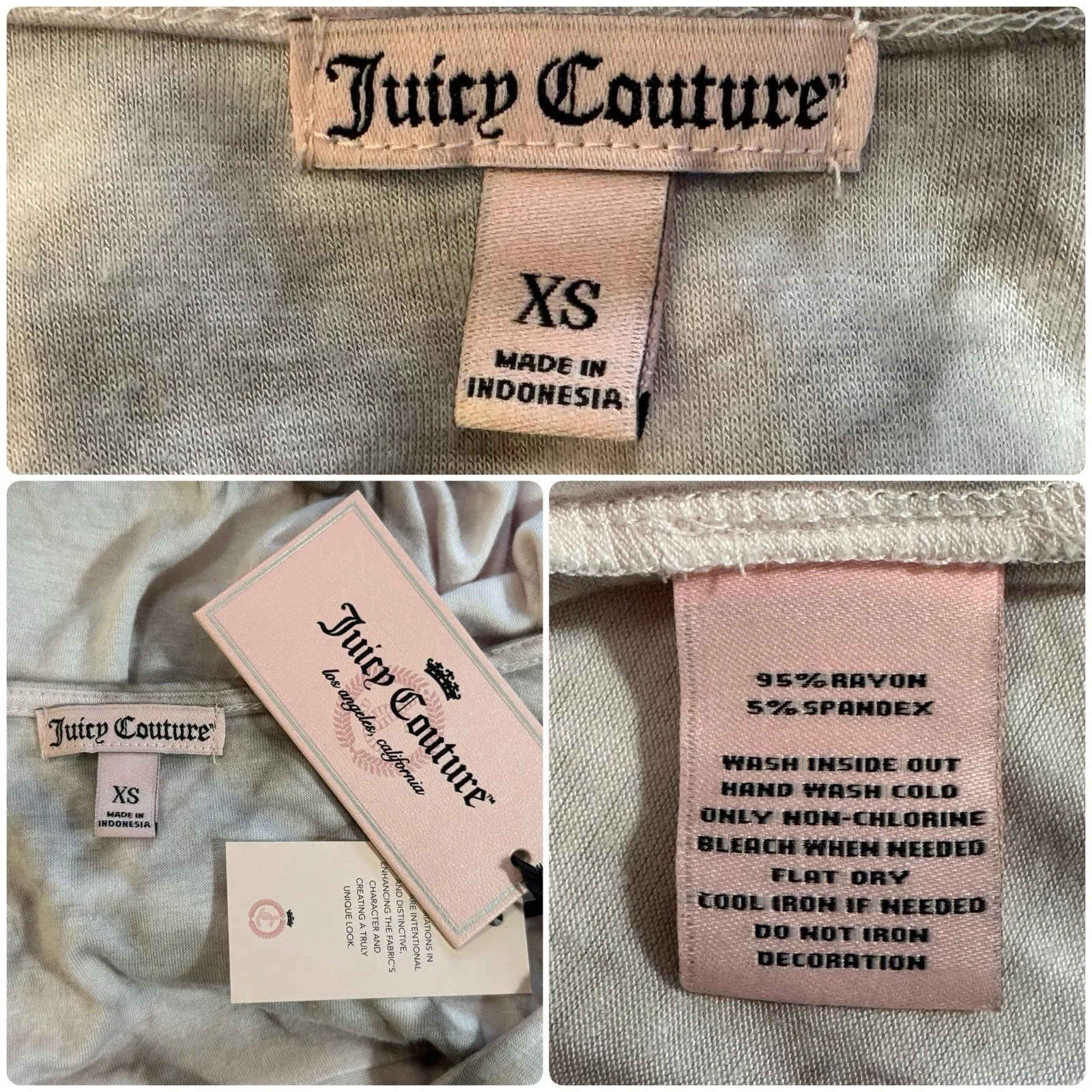 Y2K JUICY COUTURE Love Pink Tie Dye Glittery Sparkly Soft T Shirt Top Sz XS NWT - Image 10