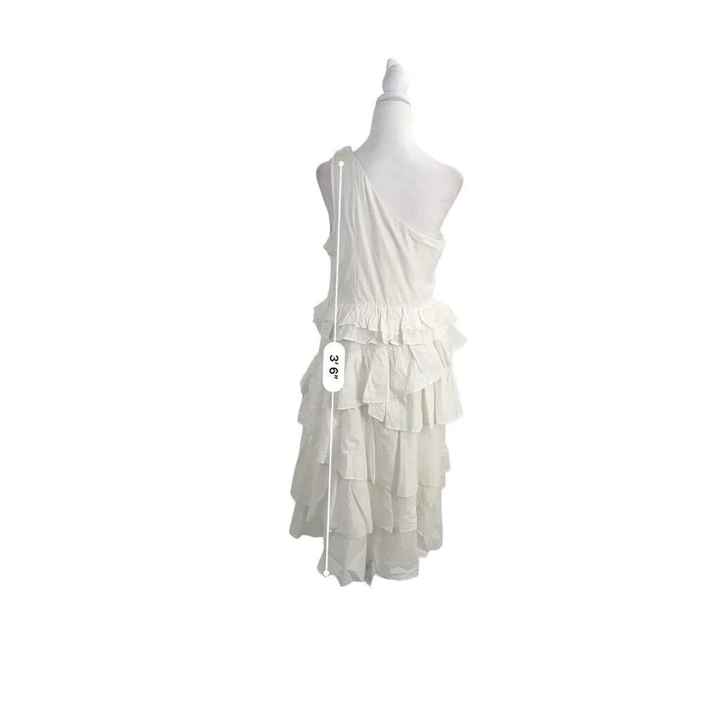 Anthropologie Midi Dress Women White Shoulder Tiered Cotton Size 6 - Image 7