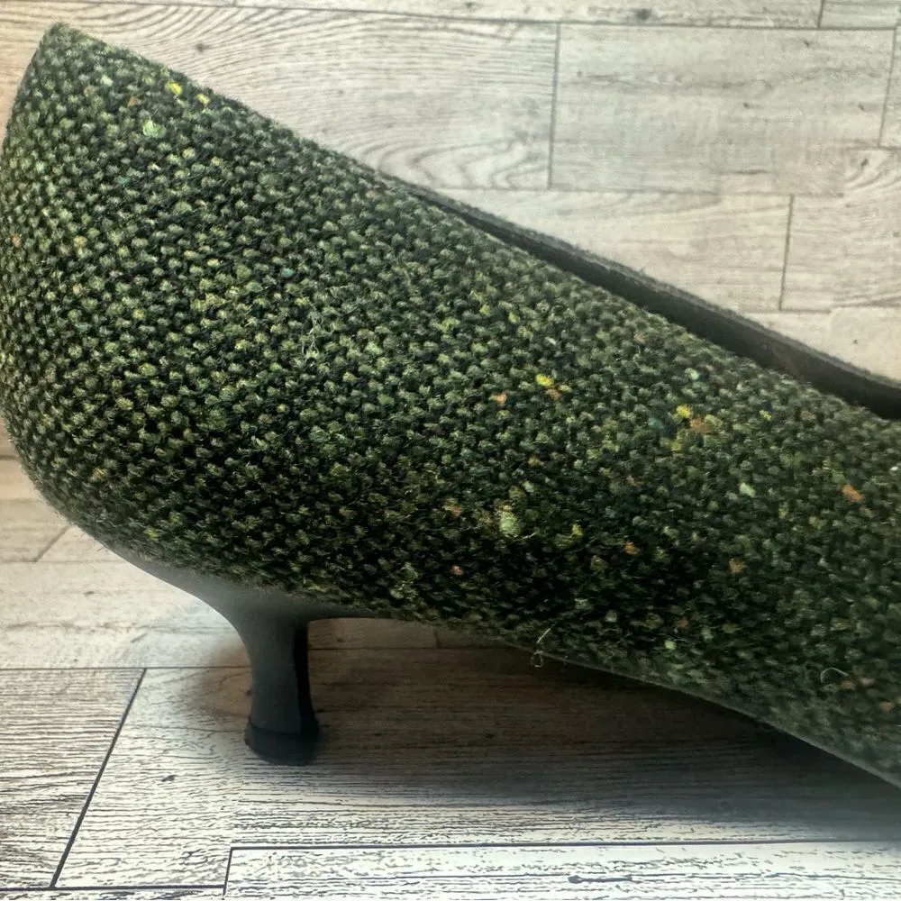 Stuart Weitzman  Green tweed kitten heels size 8.5‎ - Image 5