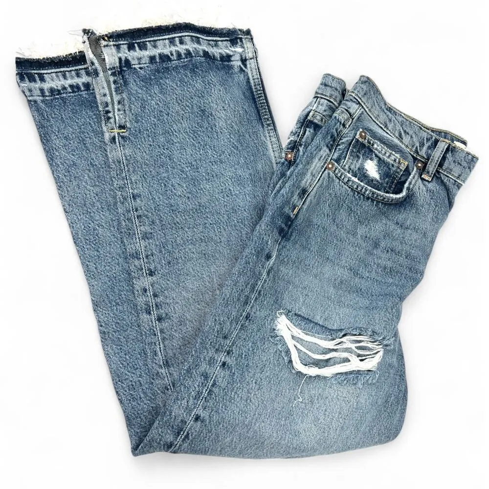 Free People| 28 | Women's Ripped Raw-hem Straight-leg Capri Cropped Jeans TEDO - Image 2