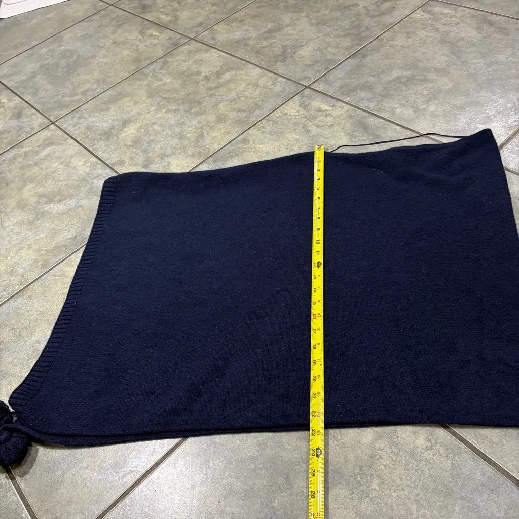 Talbots One Size Cashmere Wool Blend Navy Poncho Fringe Ball Classic Luxury - Image 8