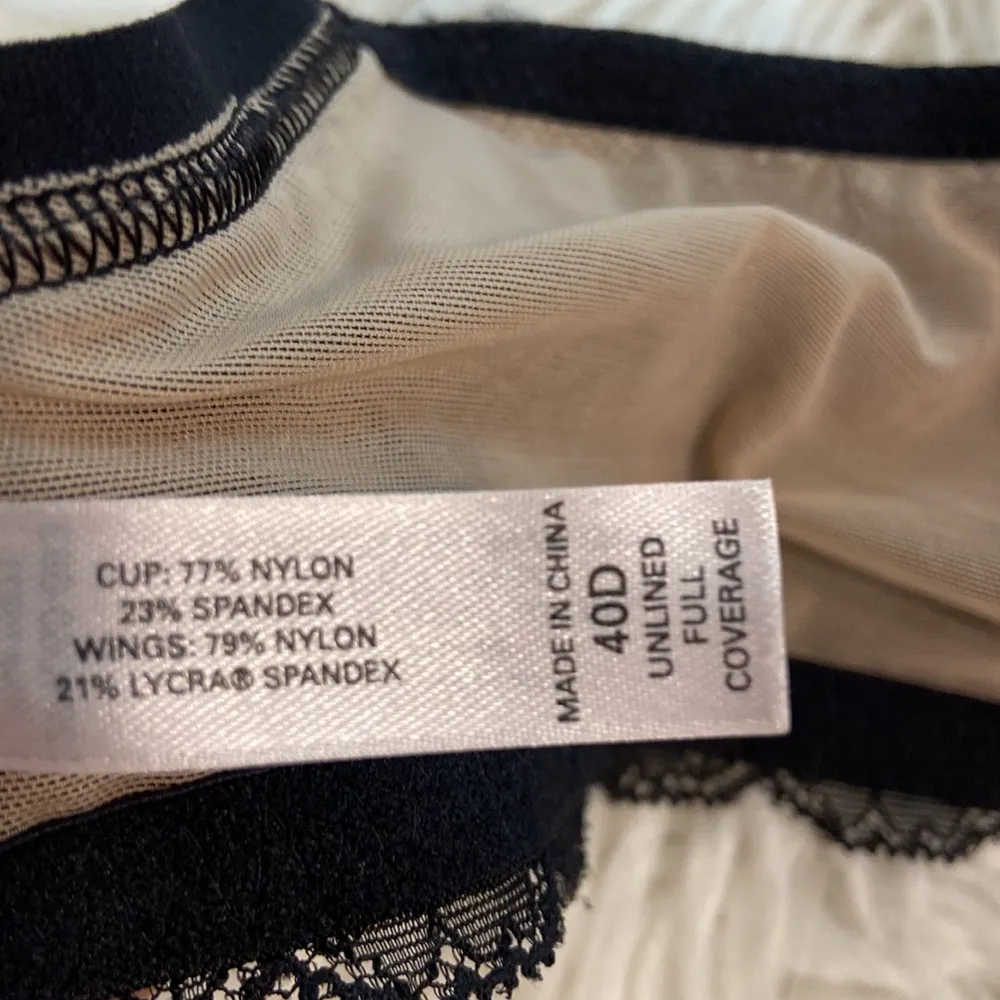 Victoria's Secret Black Lace Push Up Underwire Unlined Full Coverage Bra siz 40D - Image 5