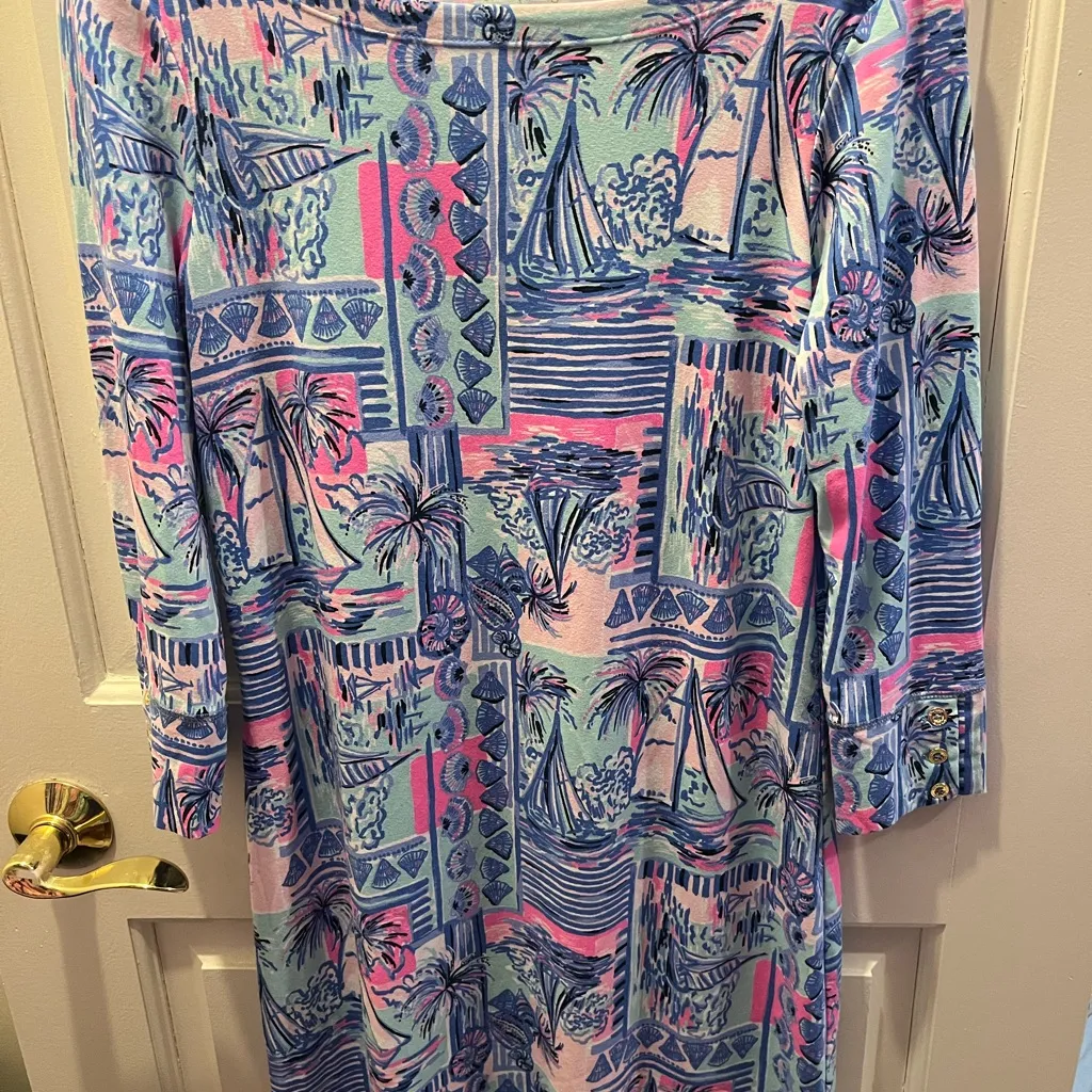 Lilly Pulitzer Sophie knit shift dress Yeah Buoy blue pink shell sailboat medium - Image 2