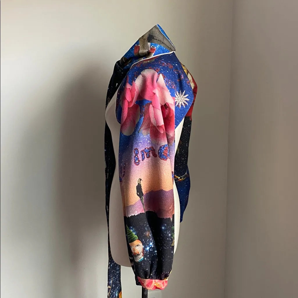 Custom Bolero Jacket Womens Sz Medium Salvador Dali Print Tie Neck Blue Multi Black - Image 4