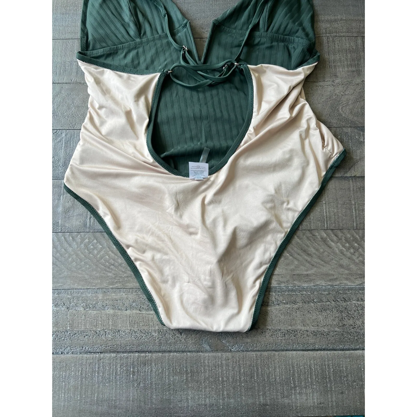 Shade &‎ Shore Swim Women's Green One Piece Swimsuit Ribbed Plunge Size XL - Image 8