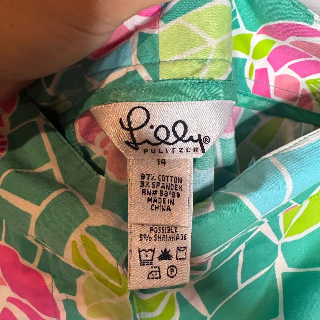 NWT Deadstock Lilly Pulitzer 90's Tile Green floral Liza Capri pants - Image 4