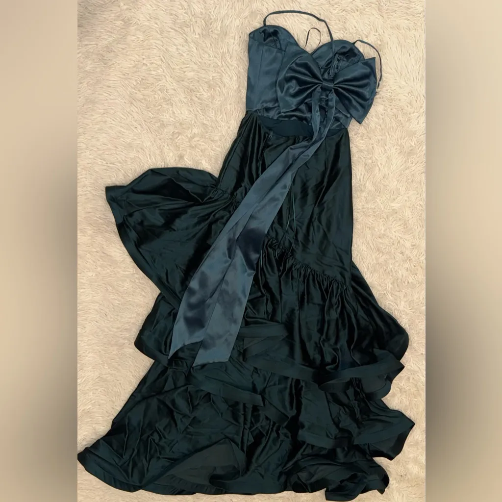 NEW Dress The Population Clarice Ruffled Tiered Maxi Dress Pine Green Sz XS - Image 4