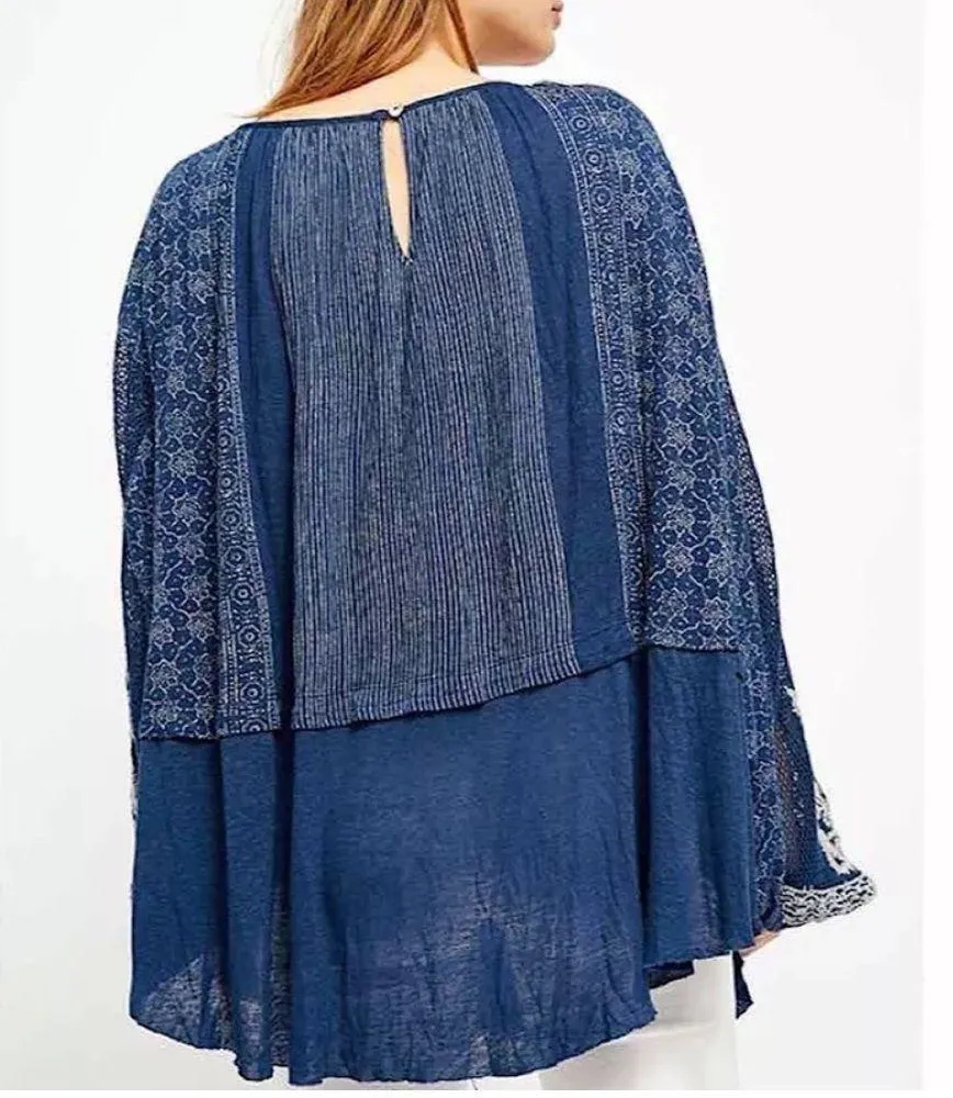 Free People Indigo Dreams Oversized Tunic Top Navy Blue Small NEW Boho Chic - Image 5