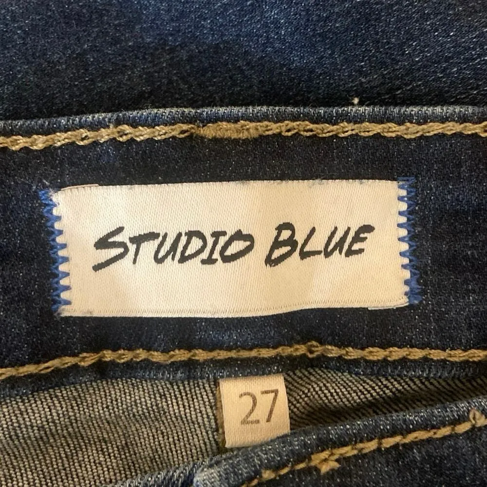 Studio Blue Distressed Mid Rise Stretch Skinny Jeggings Denim Jeans Pants Sz 27 - Image 4
