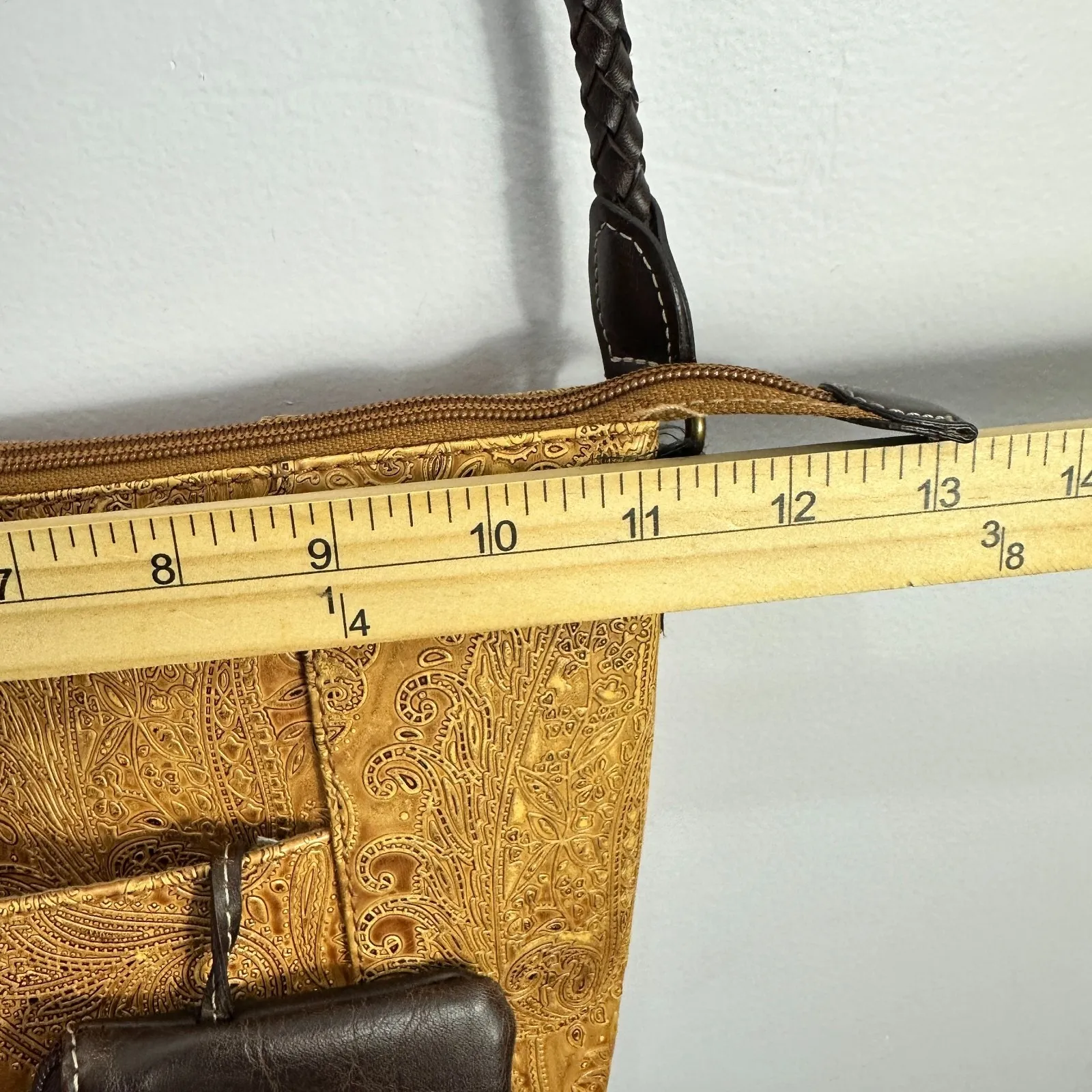 Relic Embossed Crossbody Bag Brown Faux Tooled Leather Western Boho Rustic 70s - Image 4