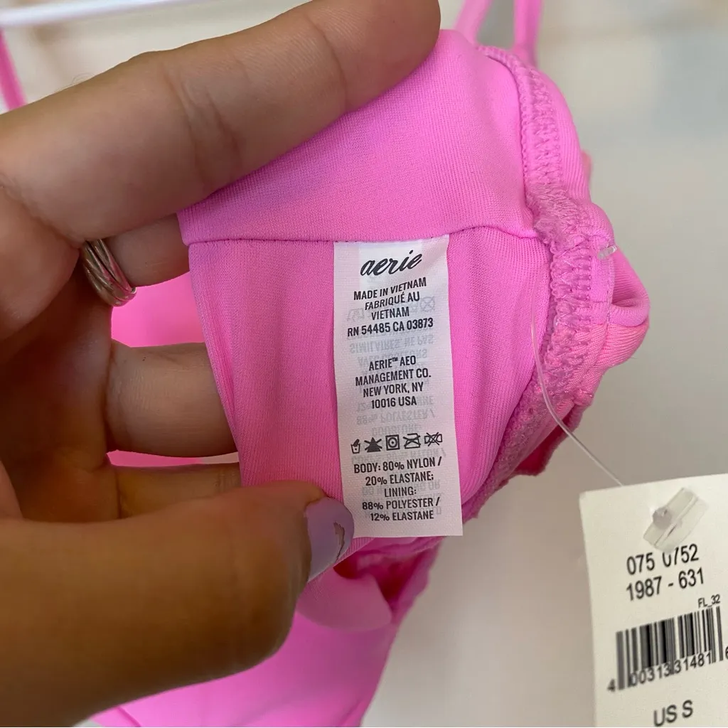 Aerie  NEW Longline Triangle Padded Bikini Top Adjustable Straps Pink Sz Small - Image 11