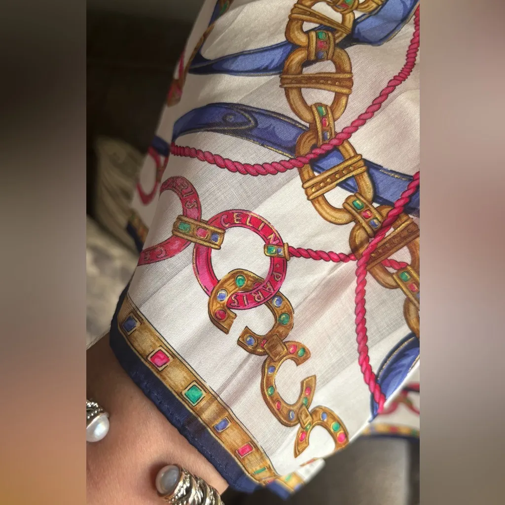 Authentic Celine Multicolor 18" Square cotton Scarf - Image 8