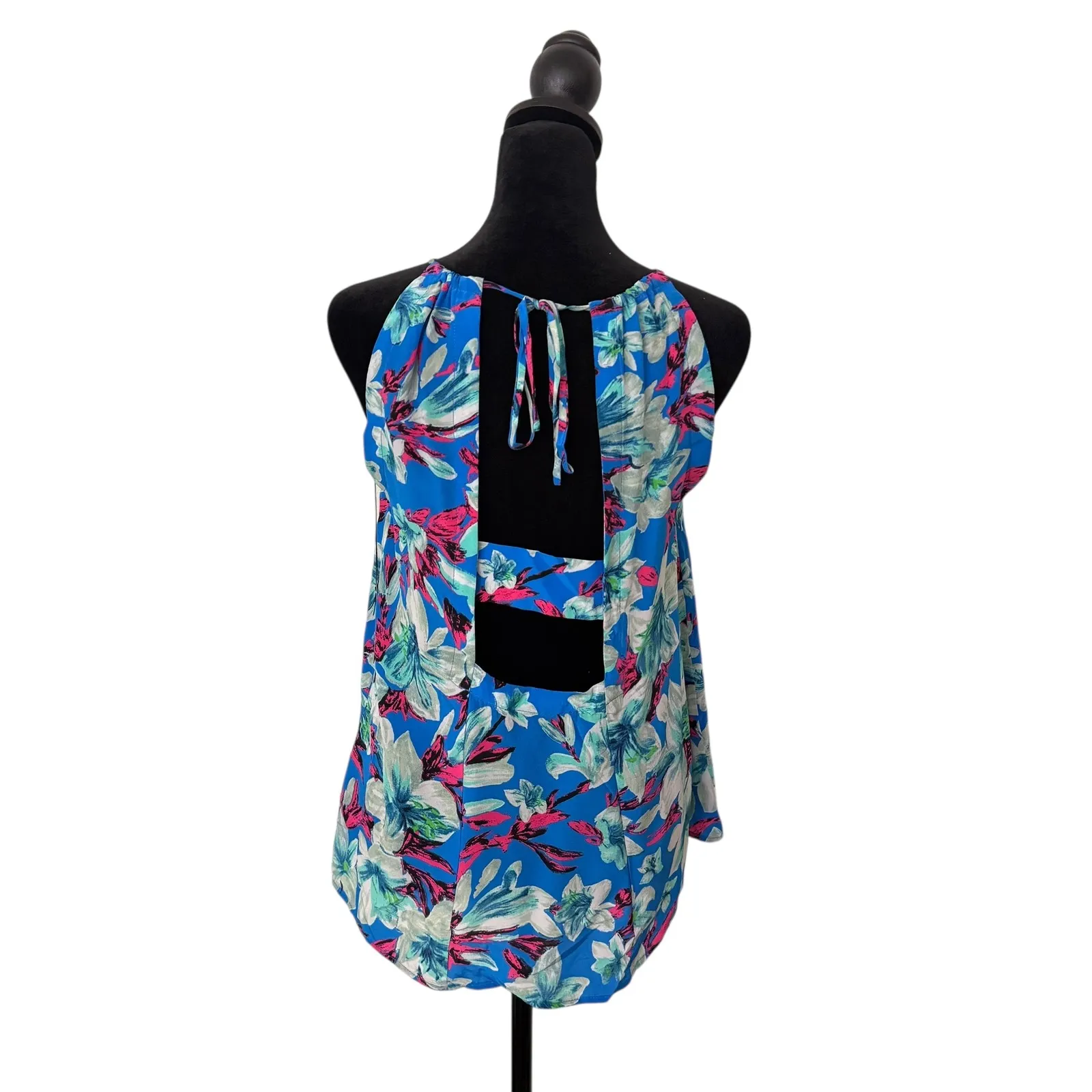 Nanette Lepore Lily Tank 100% Silk Top Size S Blue Cut Out Resort Wear Flowy NEW - Image 6