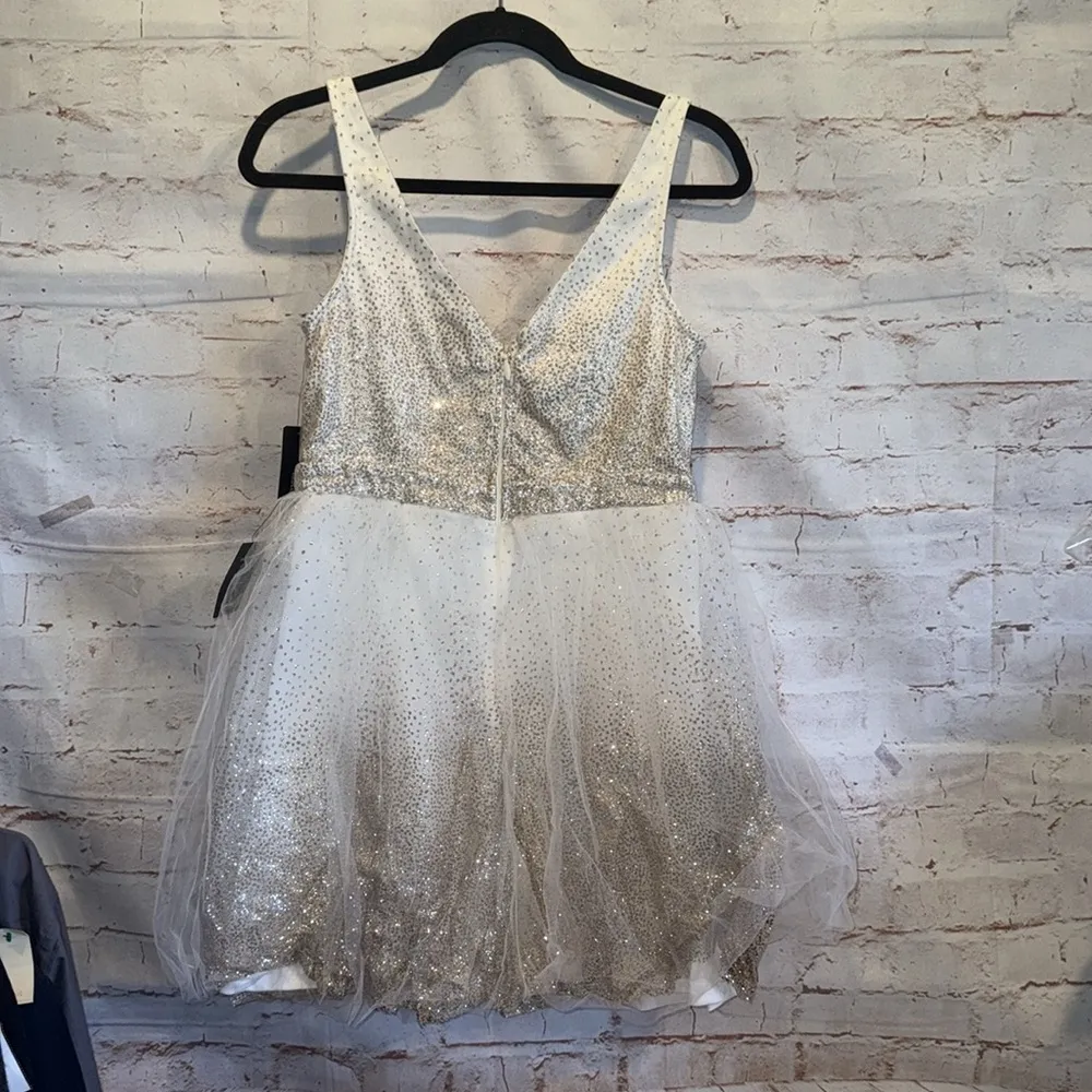 Lulus Dress Medium Sparkling White Tulle Ballerina Dream Cream Gold Skater Dress - Image 4