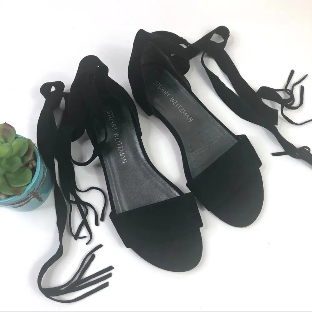 Stuart Weitzman Black 'Corbata' Ankle Wrap Sandals - Image 2