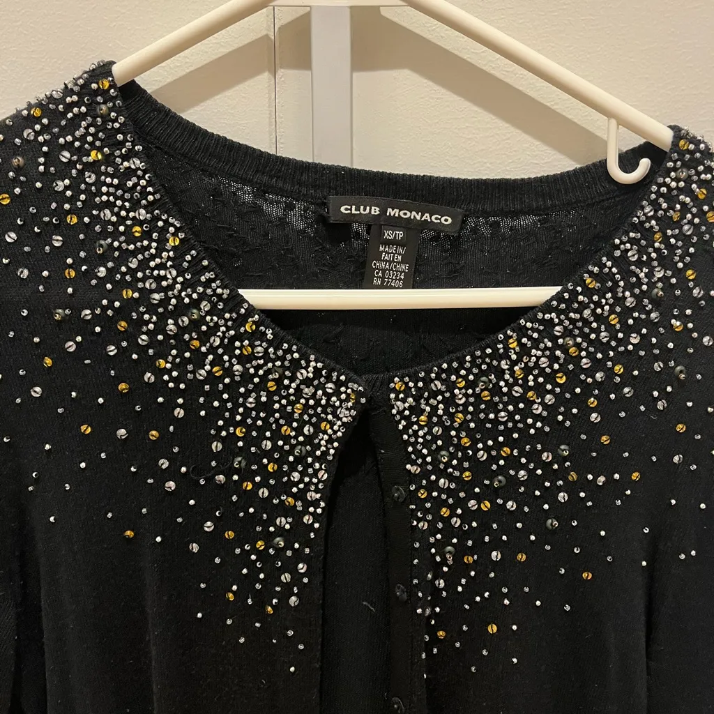 Club Monaco Black Sweater with Sparkling Collar - Image 2