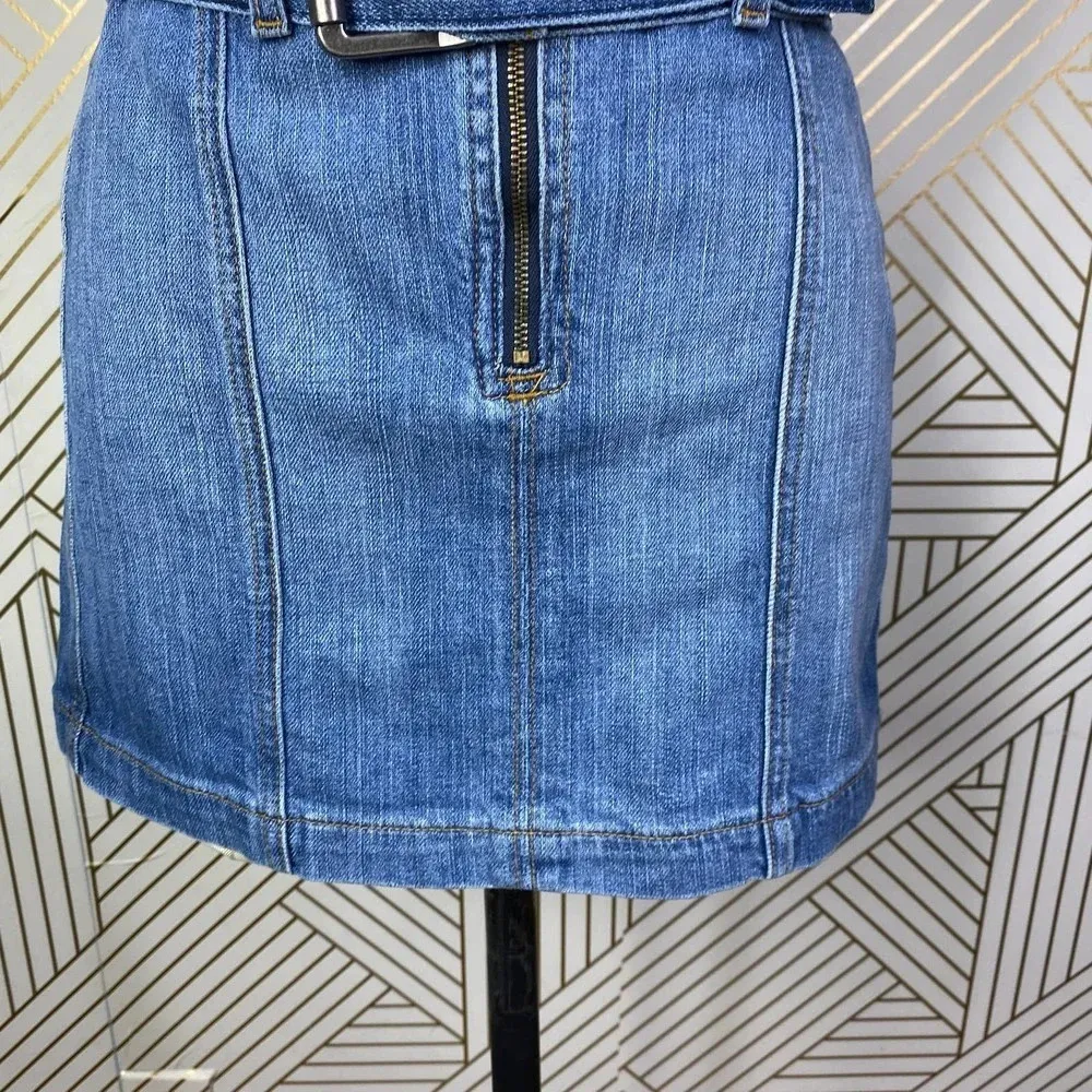 Carmar Belted Zip Front Denim Jean Mini Skirt in‎ Blue Size US 27 - Image 3