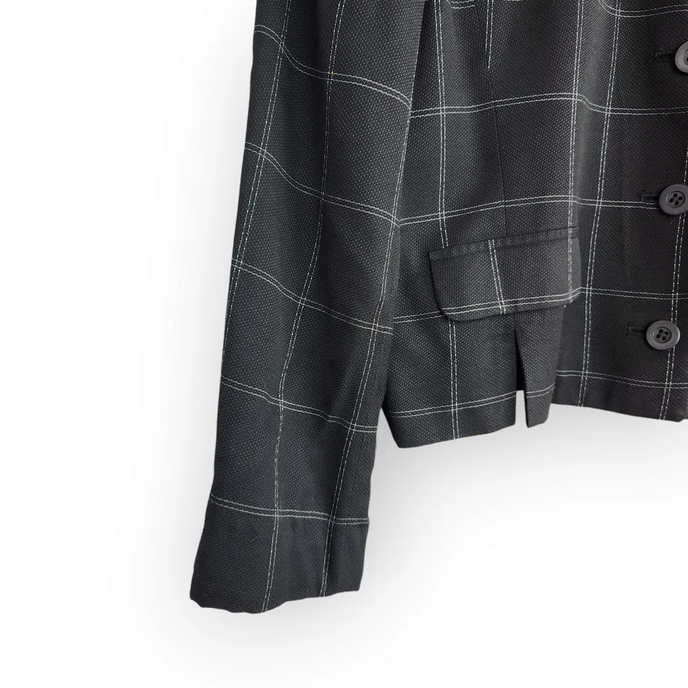 Vintage Casual Corner Black White Line Square Print Long Sleeve Blazer Top L - Image 4