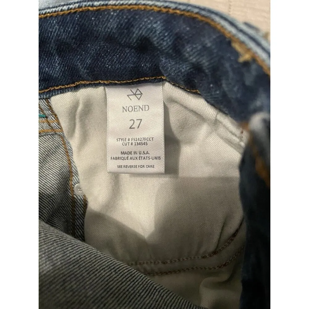 NoEnd Denim Farrah Kick Flare Jeans Sz 27 Med. Dark Wash Frayed High Low Hem USA Blue - Image 3