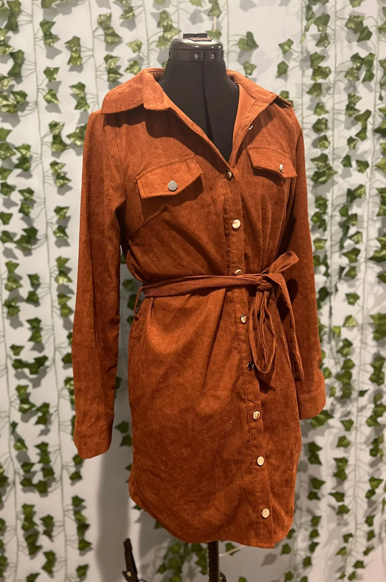 Orange Buttoned Mini Dress - Image 3