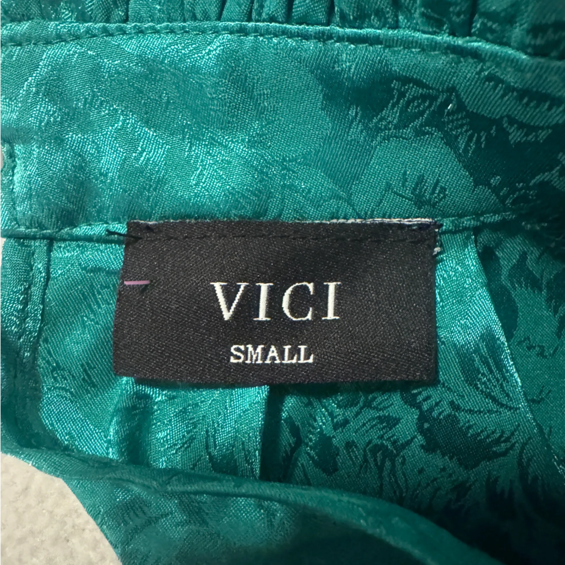 Vici Teal Satin Blouse with Ruffle Cuffs - Image 3