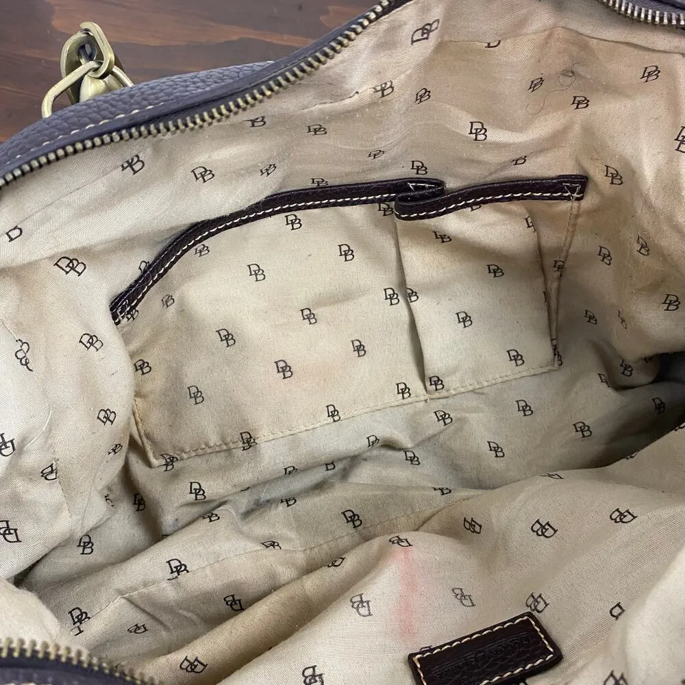 Dooney And Bourke Vintage Leather Brown Leather Signature Canvas Satchel Handbag - Image 11