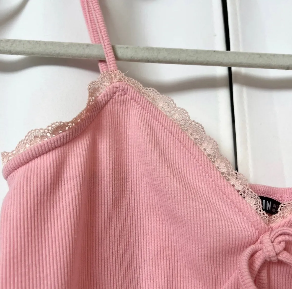 Light Pink Lace Trim Cami Crop Barbie Tank Top With Bow Size Small - Image 5