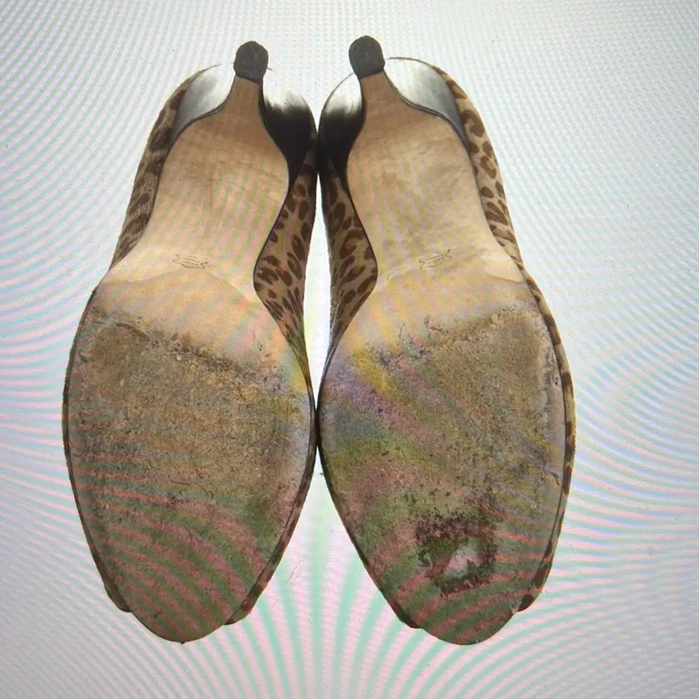 Saks fifth ave EUC pony hair pumps EUC size 9 Jackie camel brown leopard print - Image 5