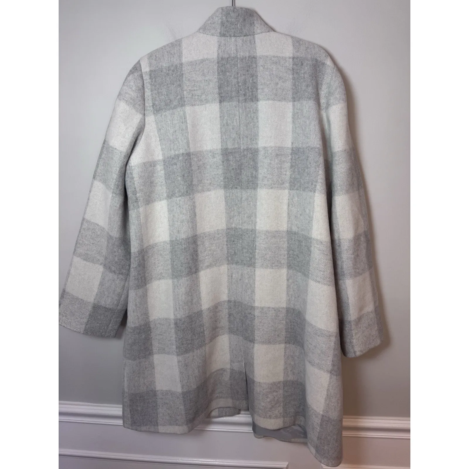 EILEEN FISHER DARK PEARL / GRAY WOOL BLEND CHECK PRINT PEA COAT XL $498 NEW - Image 7