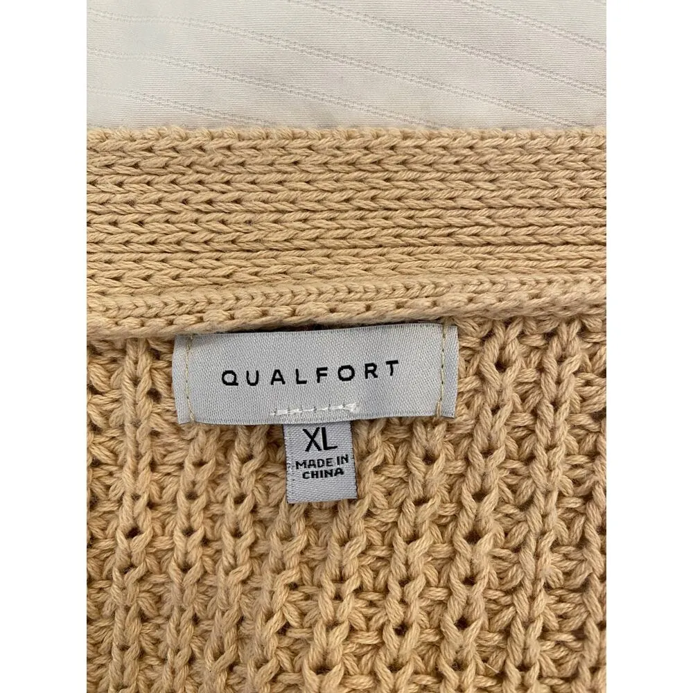 Qualfort Womens Knit Cardigan XL Beige Button - Image 5