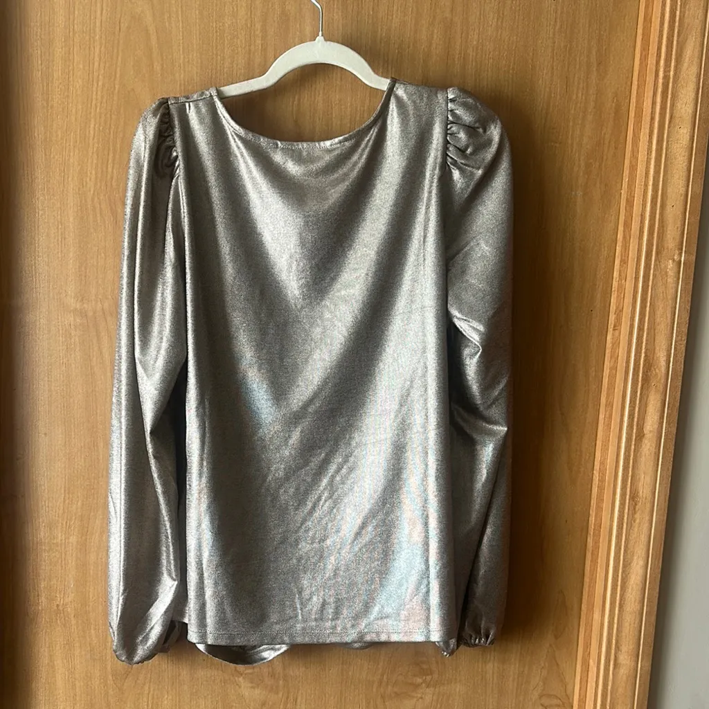 Dennis Basso Metallic Long Sleeve Top - Image 3