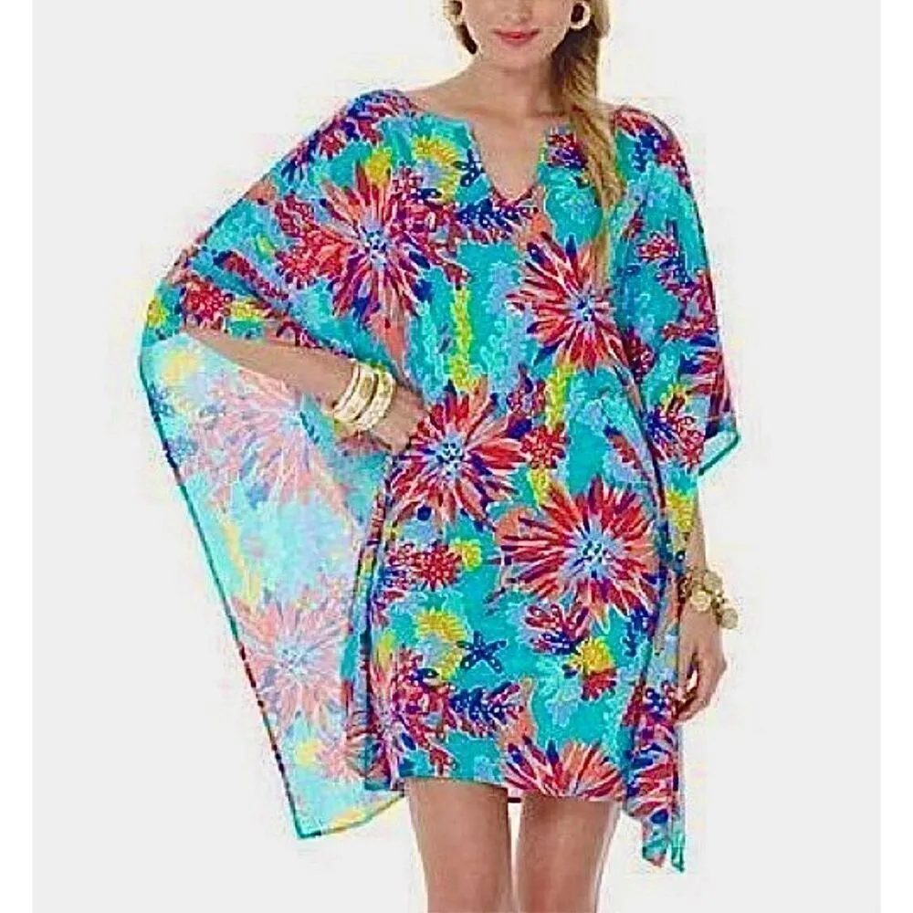Lilly Pulitzer Stefani Dress Trippin & Sippin Beach Coverup Aqua Pink Cruisewear - Image 2