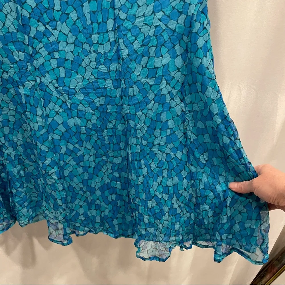 Gorgeous Y2K blue silk tiles mermaid ruffle skirt midi/mini Adrienne Vittadini - Image 2