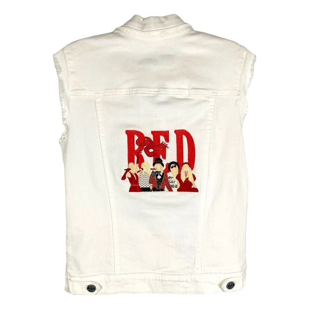 Taylor Swift Denim Vest Custom Embroidered Red Kut from the Kloth Small 1333‎ - Image 16