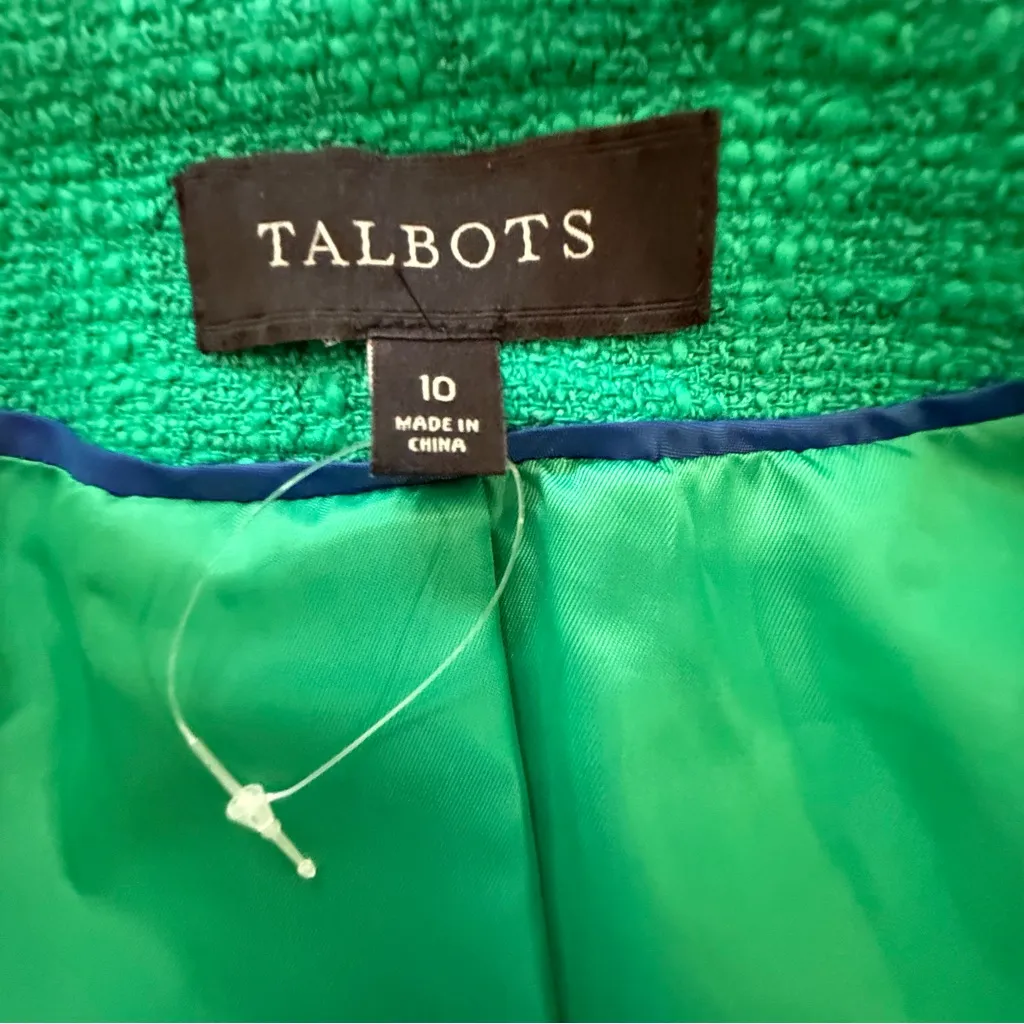 Talbots Kelly Green Tweed Sequin Cuff Jacket Size 10 - Image 12