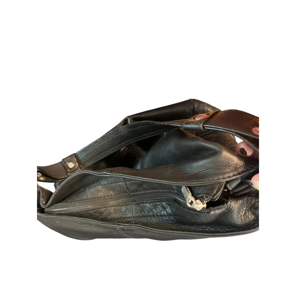 Black Leather Borse in Pelle Shoulder Crossbody Bag Italy Silver Tone Hardware - Image 6