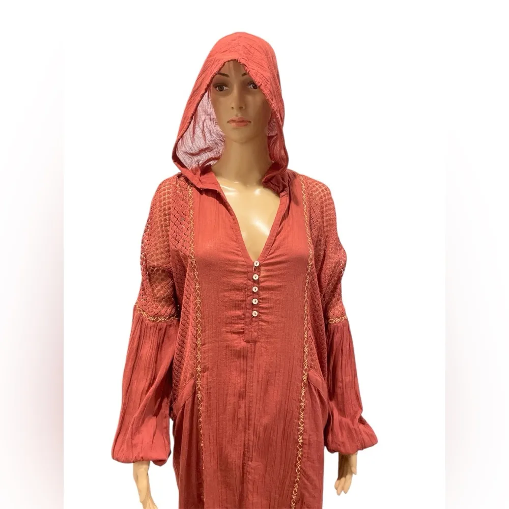 Free People boho Red Hooded Maxi Dress cover up size XS - Image 6