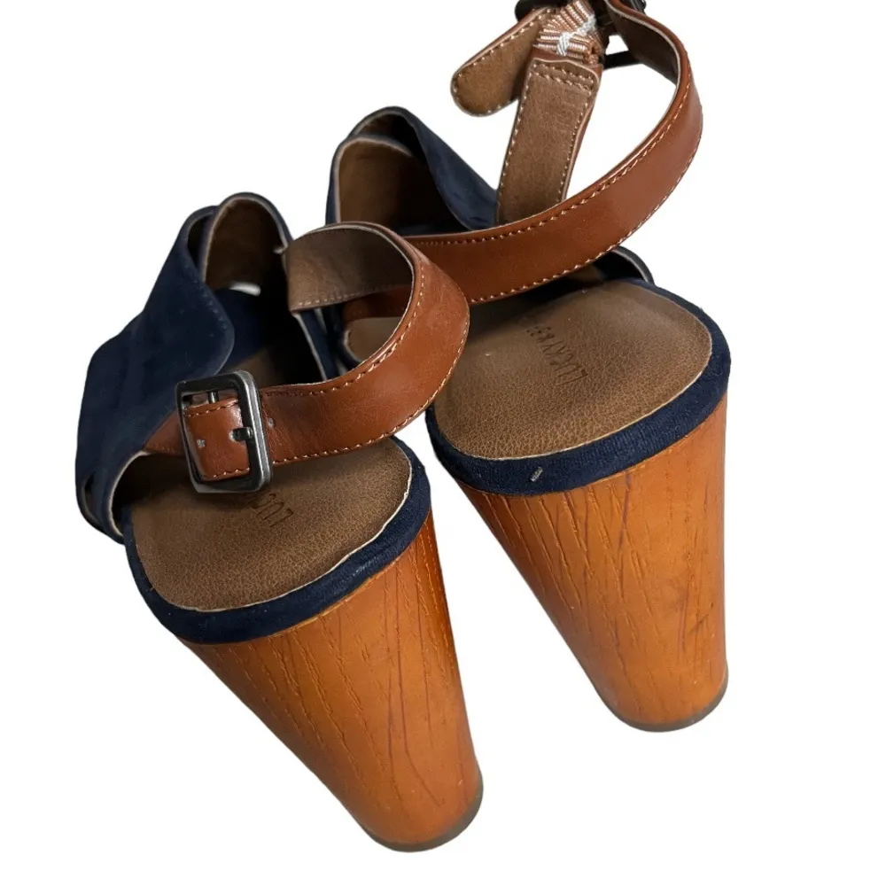 LUCKY BRAND Merrona Wedge Sandal Blue Faux Suede Adjustable Sling Back Size 10 B - Image 3