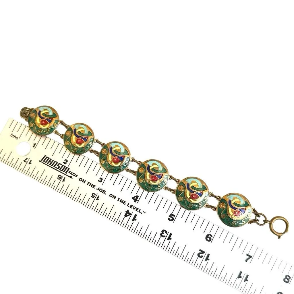 Vintage Cloisonné Enamel Link Bracelet - Image 9