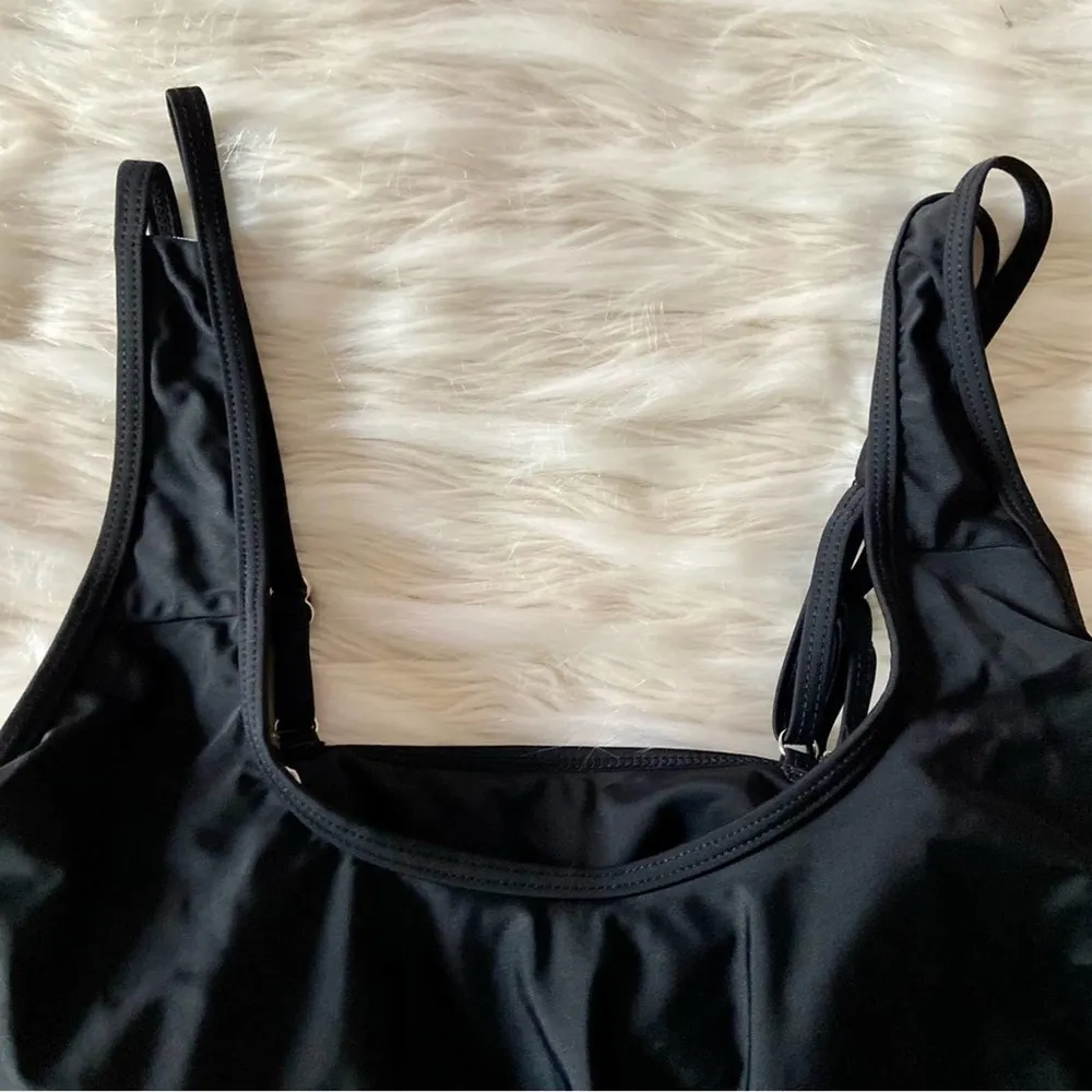 PitPat Black Tank Swing Ruffle Front Adjustable Strap Bikini Top Sz L Size L - Image 12