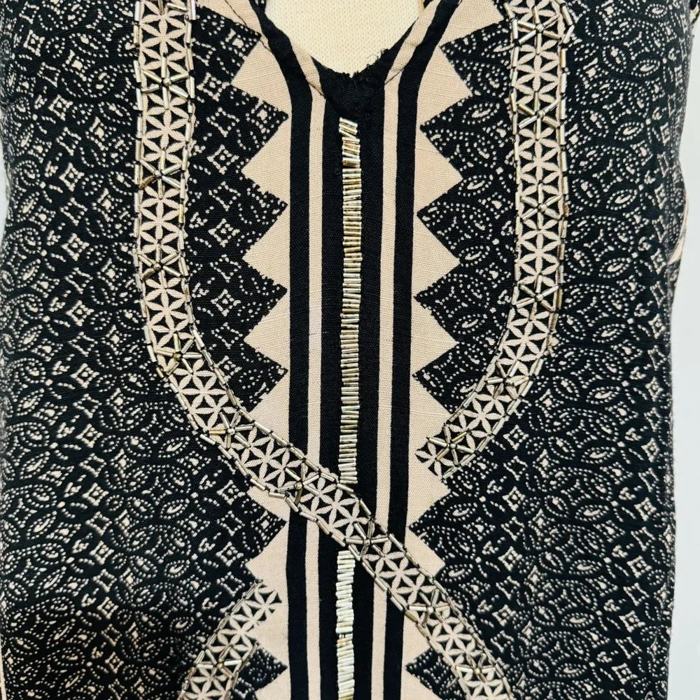 Free People Bohemian Black Cream Patterned Comb Bubble Diamond Snake Dress Sz S - Image 4