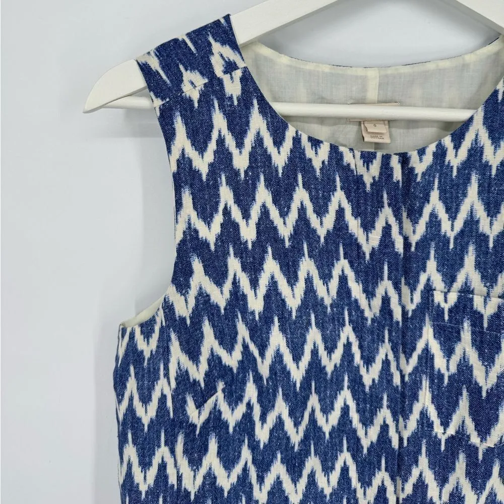 J Crew Linen Romper Blue Chevron Sz 0‎ - Image 3