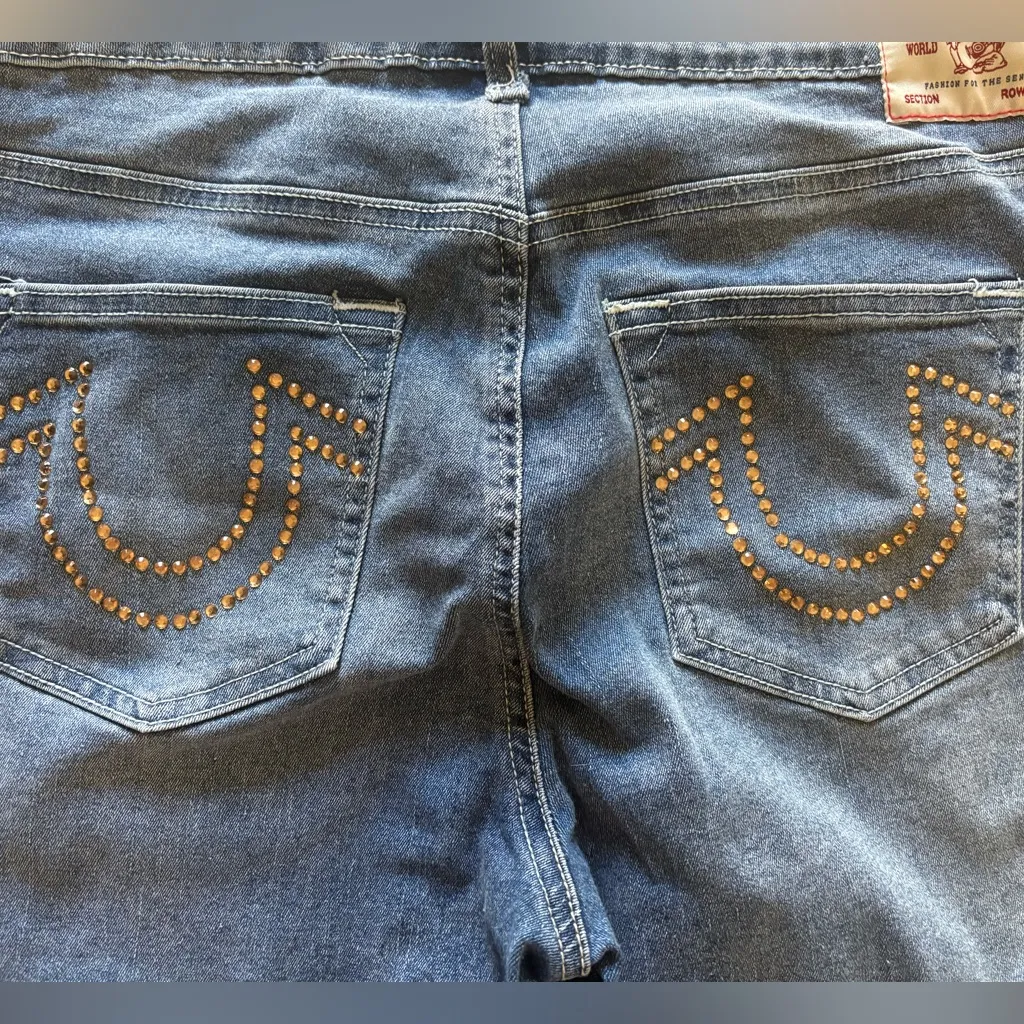 True Religion Blue Jeans with Tan Details - Image 2
